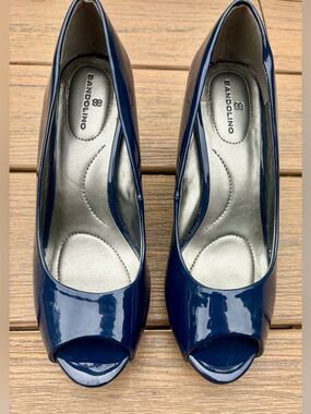 Bandolino Rainaa Womens Pumps Sz 6 M Navy Blue Comfort Stiletto Heel Peep Toe